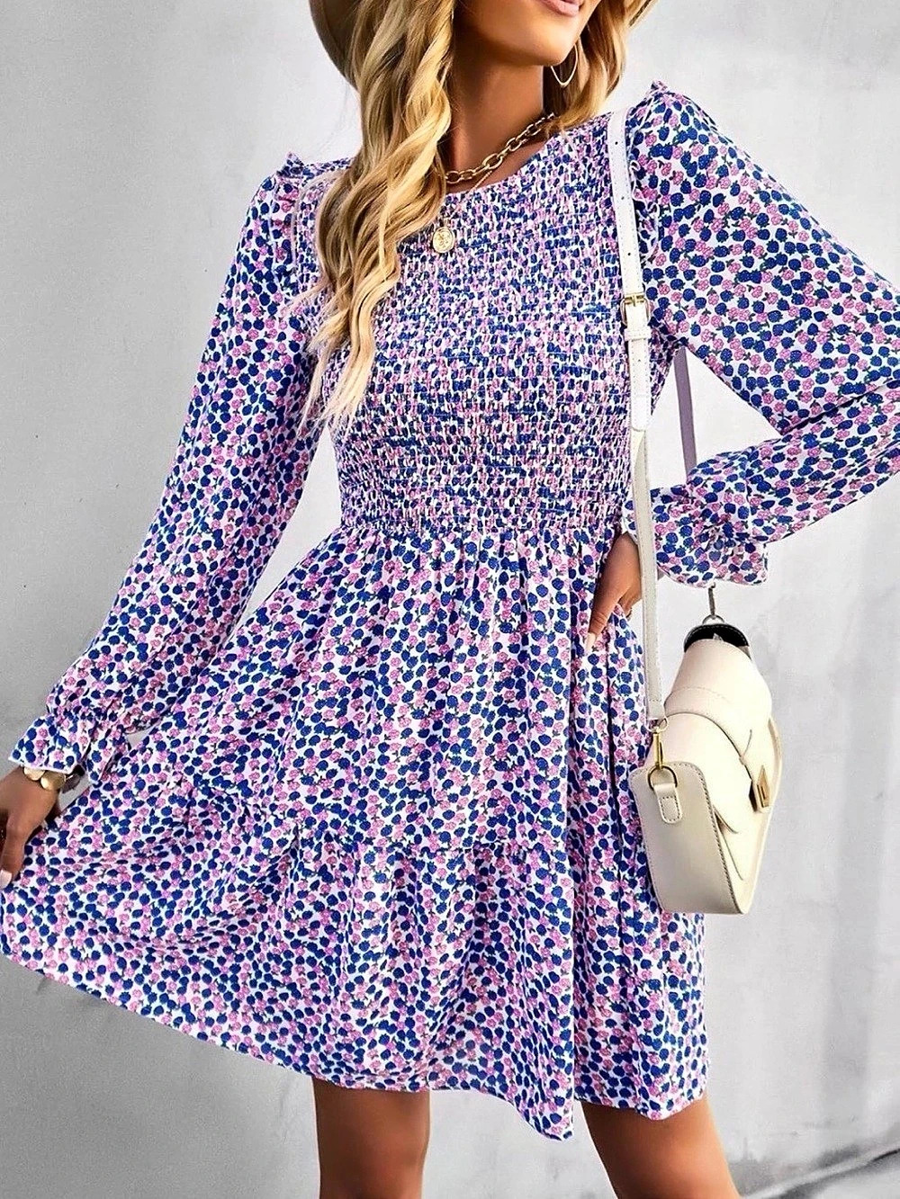 Kirundo Floral Mini Dress Blue & Pink Size Medium NWT